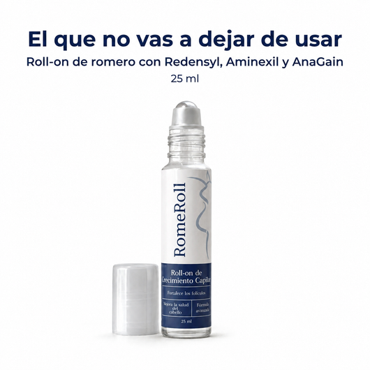RomeRoll™ — Roll-on capilar de romero, Redensyl, Aminexil y AnaGain · 25 ml