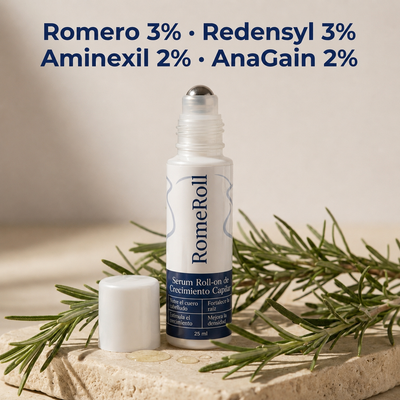 RomeRoll™ — Roll-on capilar de romero, Redensyl, Aminexil y AnaGain · 25 ml